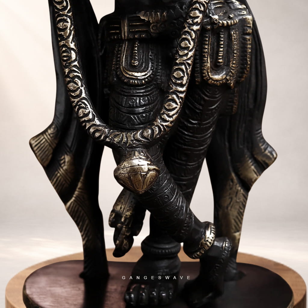Black Antique Finish Lord Krishna Brass Murti - 11 inches - Image 6