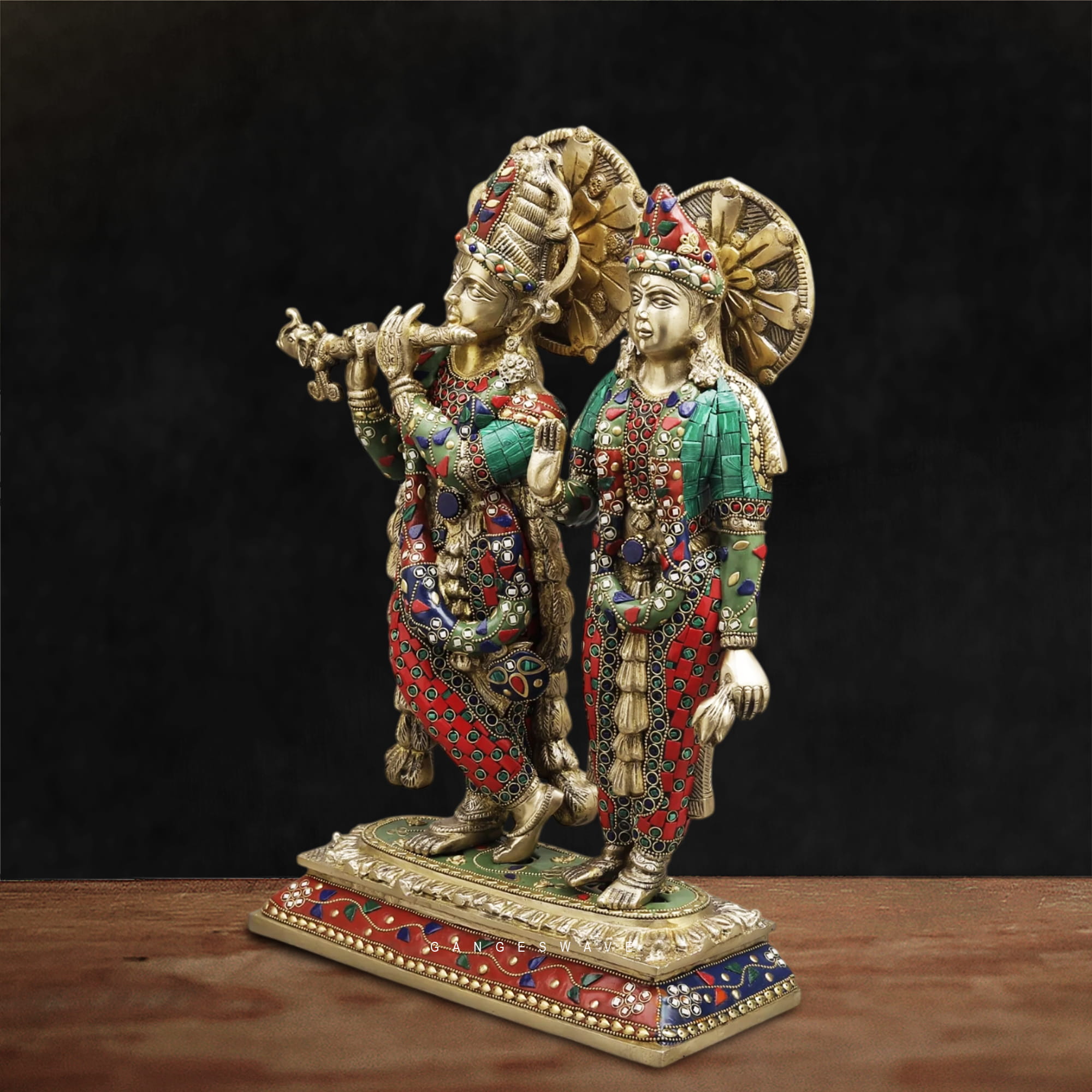 Colorful Brass Radha Krishna Statue – Handcrafted Meenakari Hindu God Idol for Home Temple & Spiritual Décor - Image 5