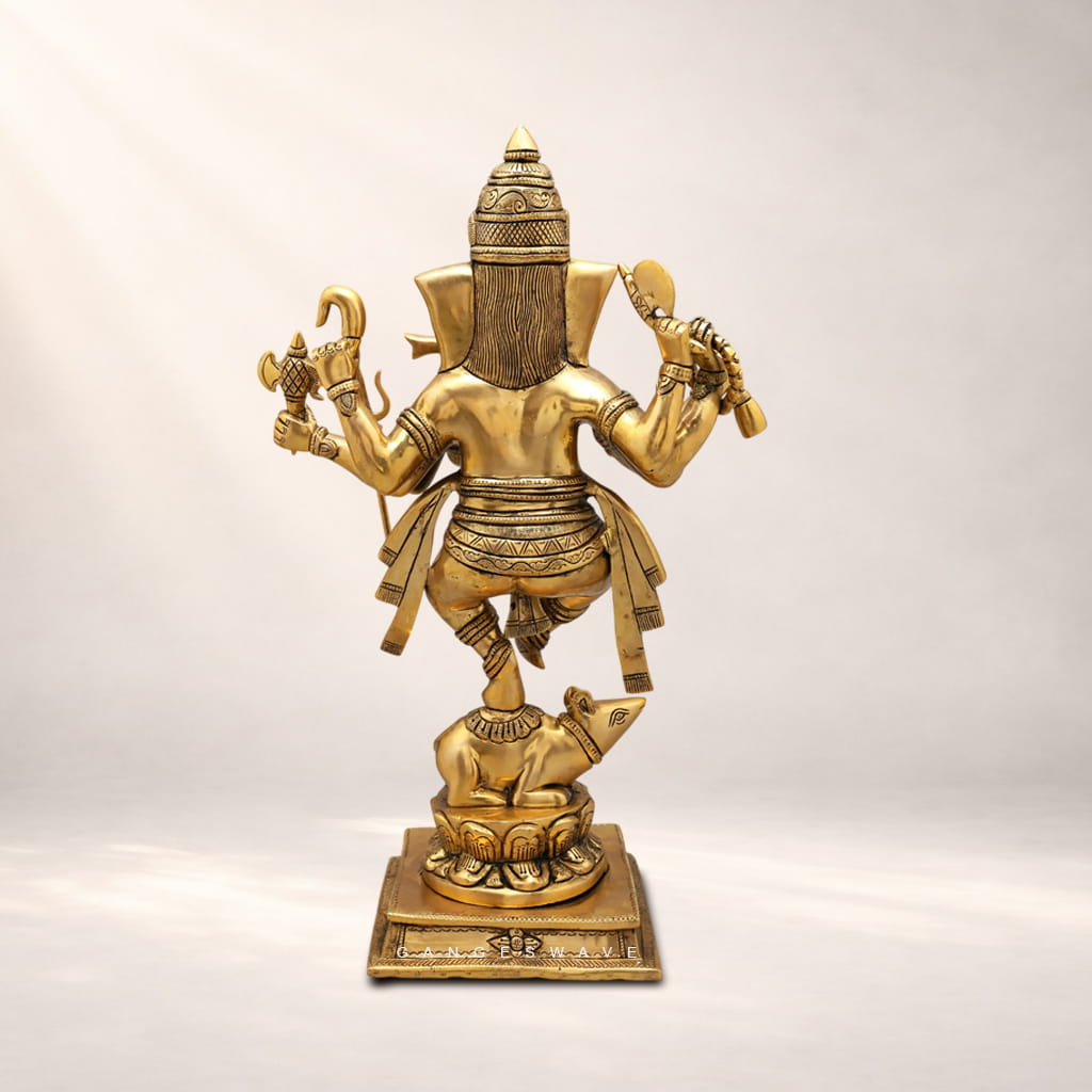 Nritya Ganesh Brass Statue on Mooshak - 18.5 inches - Image 10
