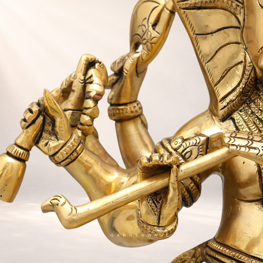 Nritya Ganesh Brass Statue on Mooshak - 18.5 inches - Image 9