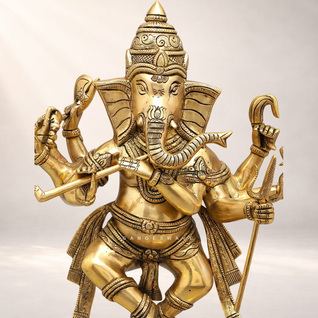 Nritya Ganesh Brass Statue on Mooshak - 18.5 inches - Image 8