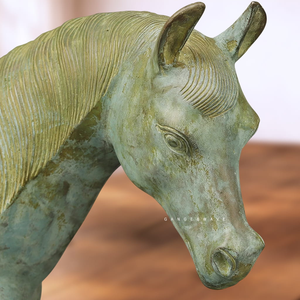 Luxury Handcrafted Brass Horse Statue with Antique Green Patina – Premium Home Décor Artifact - Image 6