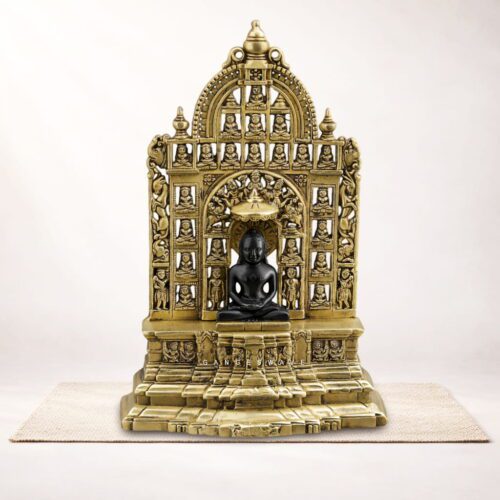 Swami Mahavir Tirthankar Brass Idol with Intricately Carved Arch