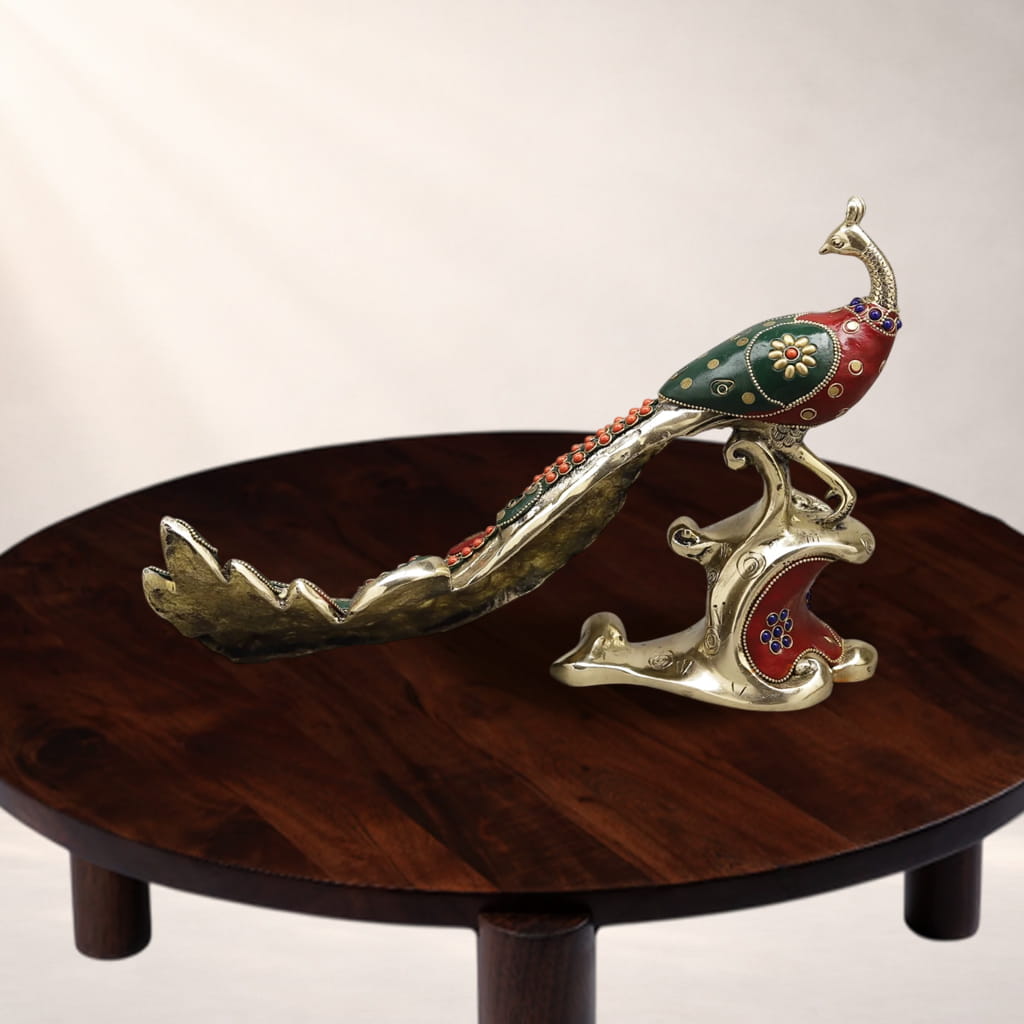Brass Peacock Statue – Meenakari Decorative Showpiece for Luxury Home Décor - Image 5