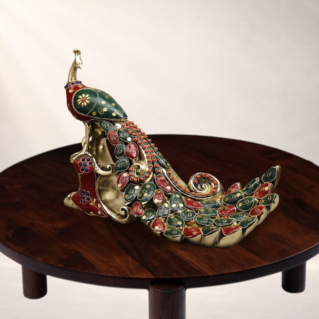 Brass Peacock Statue – Meenakari Decorative Showpiece for Luxury Home Décor - Image 7