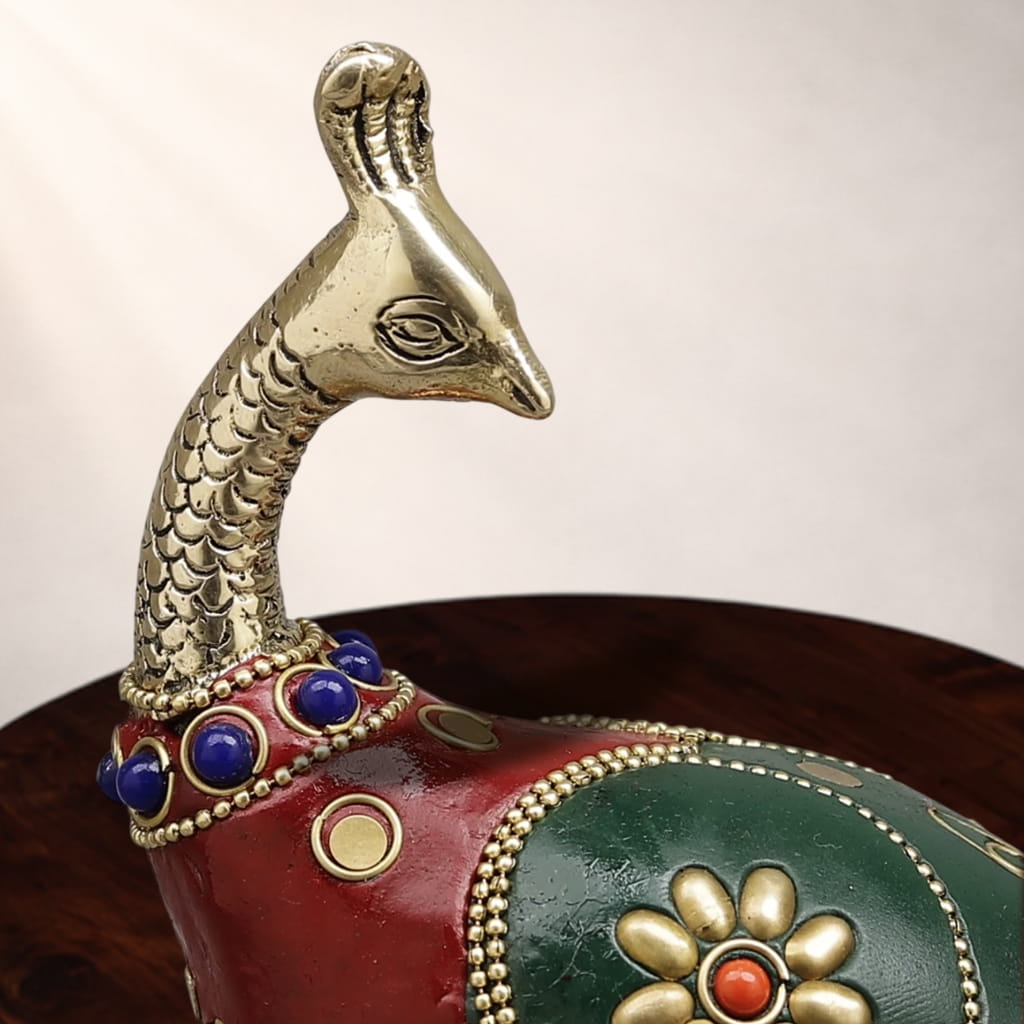 Brass Peacock Statue – Meenakari Decorative Showpiece for Luxury Home Décor - Image 6