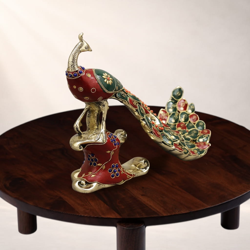 Brass Peacock Statue – Meenakari Decorative Showpiece for Luxury Home Décor - Image 4