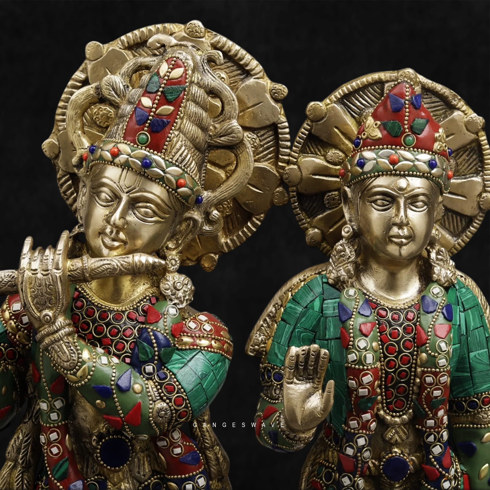 Colorful Brass Radha Krishna Statue – Handcrafted Meenakari Hindu God Idol for Home Temple & Spiritual Décor - Image 4