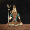 Brass Meditating Shiva Statue with Stone Inlay - 19 inches