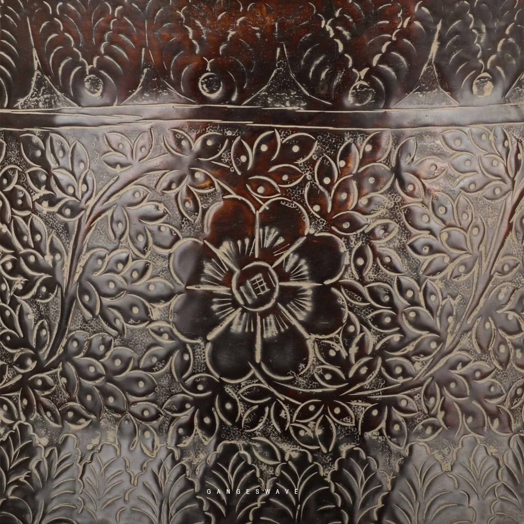 Handcrafted Vintage Finished Engraved Planter – Floral Carved Decorative Planter - Image 5