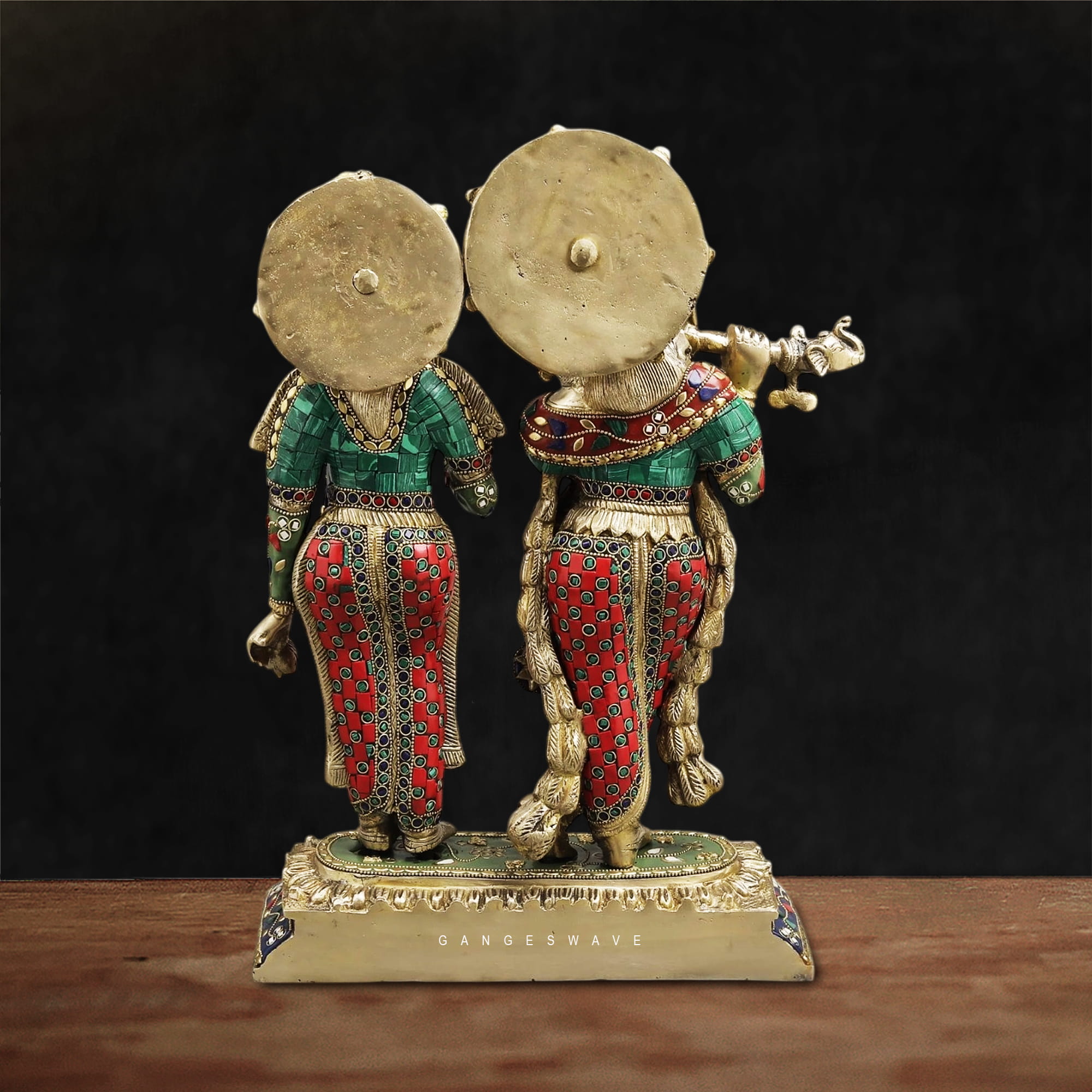 Colorful Brass Radha Krishna Statue – Handcrafted Meenakari Hindu God Idol for Home Temple & Spiritual Décor - Image 3