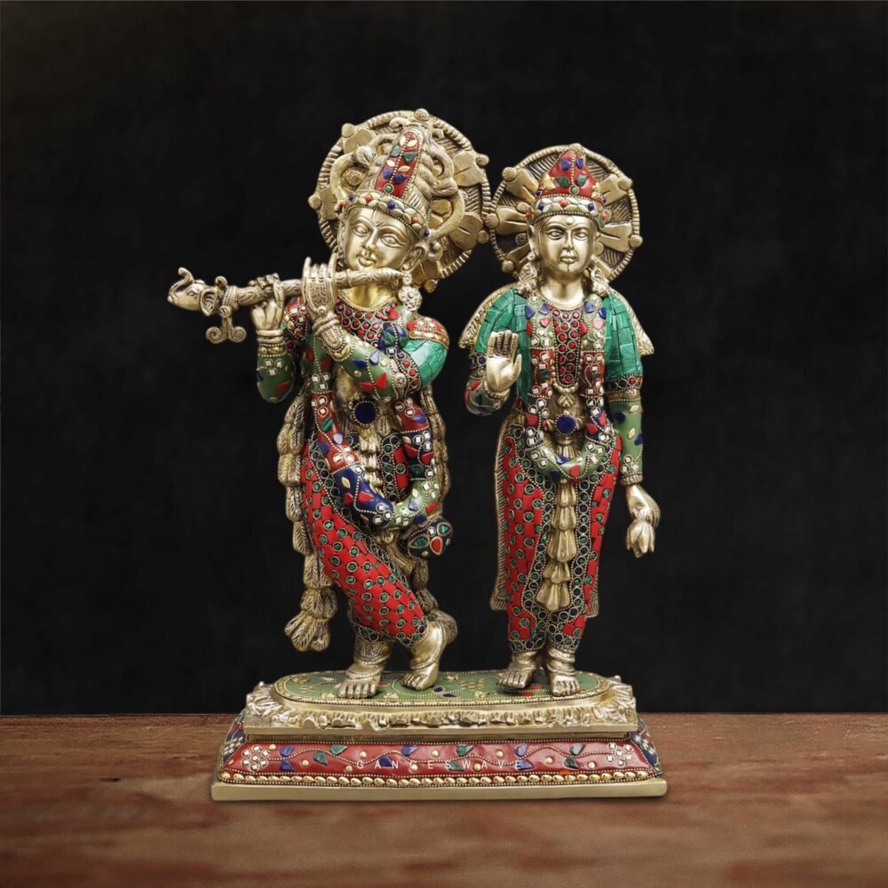 Colorful Brass Radha Krishna Statue