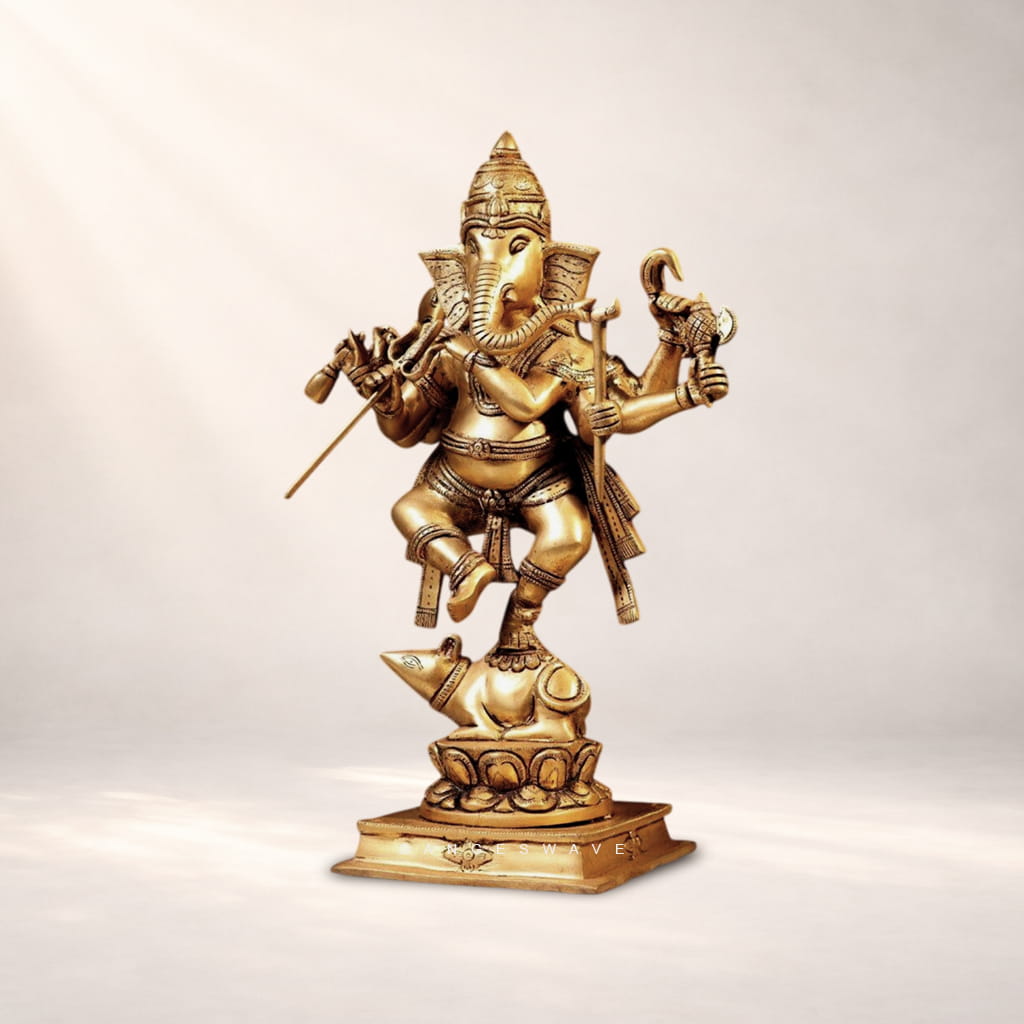 Nritya Ganesh Brass Statue on Mooshak - 18.5 inches - Image 6