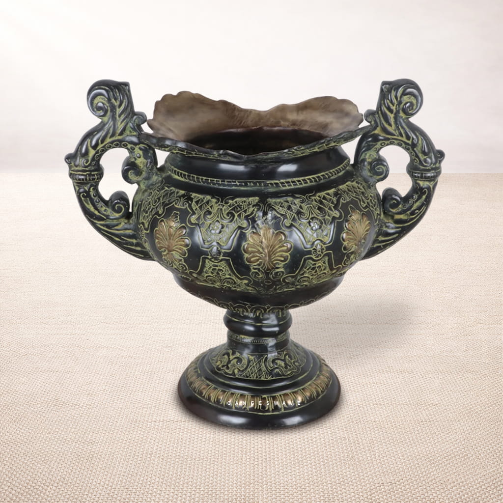 Vintage European Brass Urn Planter with Ornate Handles - Image 2