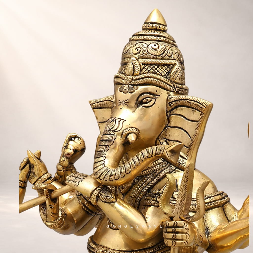 Nritya Ganesh Brass Statue on Mooshak - 18.5 inches - Image 4