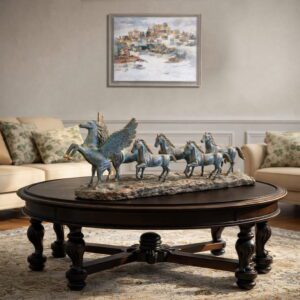 Vintage seven horses brass table decor handcrafted luxury artifact by Gangeswave