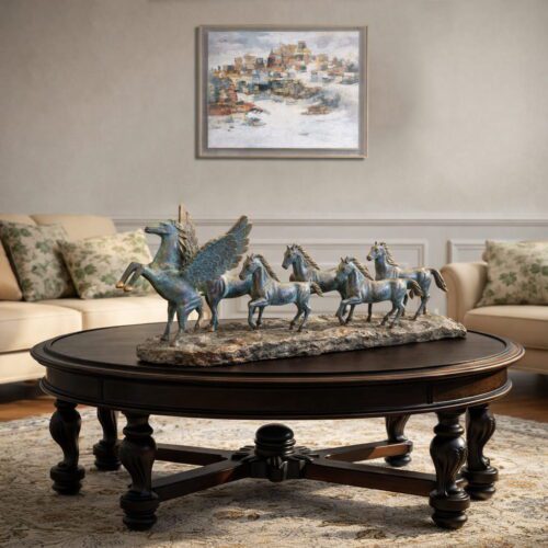 Vintage seven horses brass table decor handcrafted luxury artifact by Gangeswave