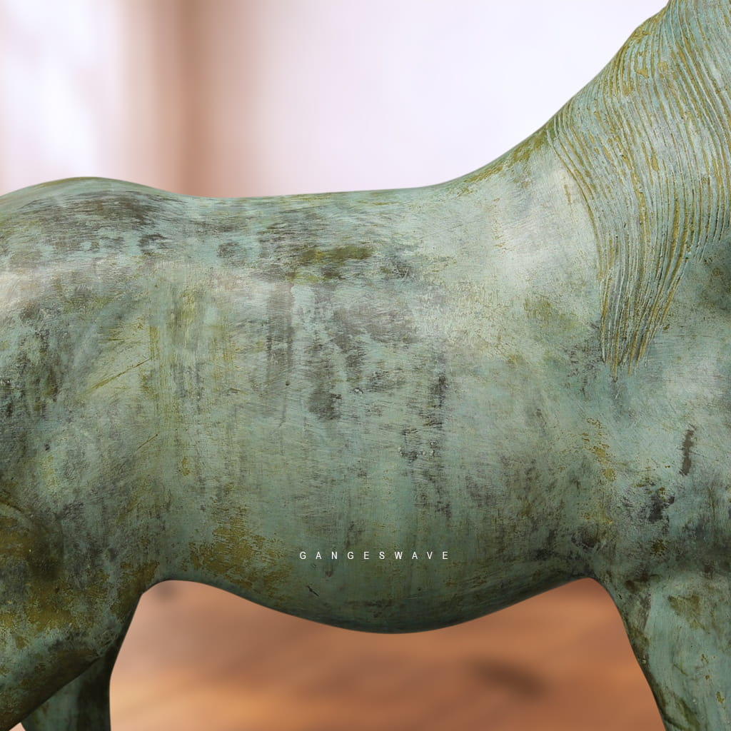Luxury Handcrafted Brass Horse Statue with Antique Green Patina – Premium Home Décor Artifact - Image 5