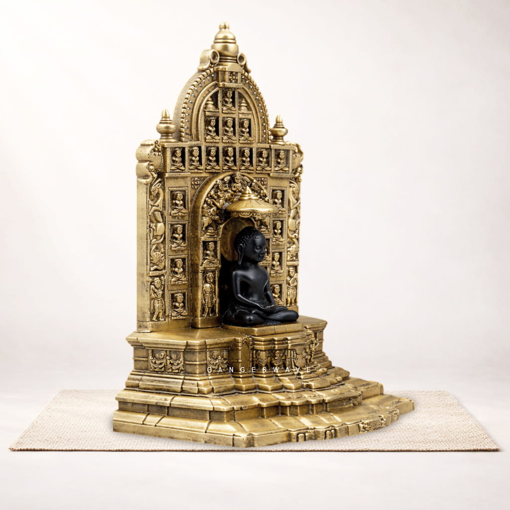 Swami Mahavir Tirthankar Brass Idol with Intricately Carved Arch - Image 2