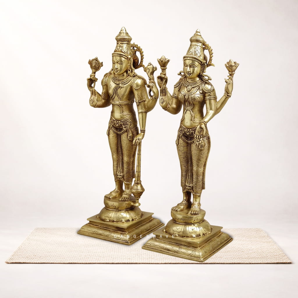 Vishnu Lakshmi Brass Statue on Pedestal - 20 inches - Image 7