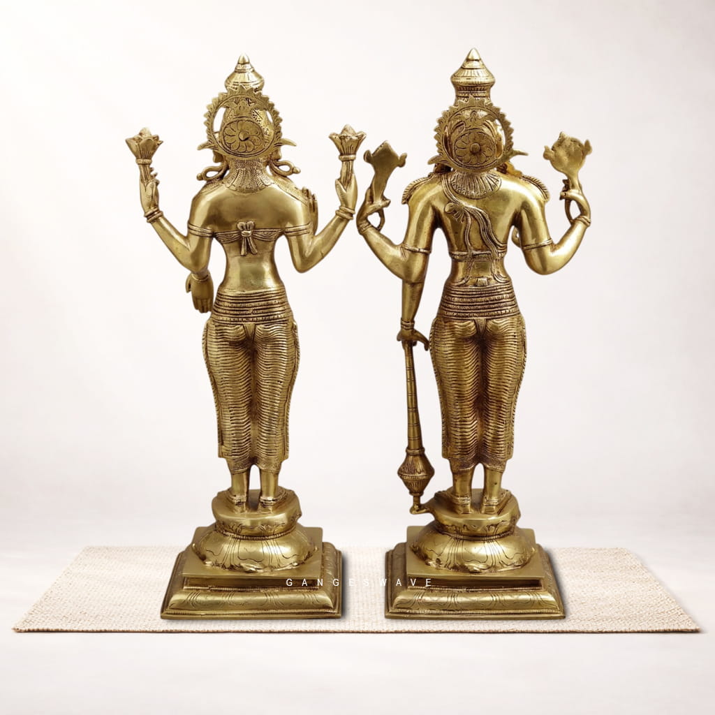 Vishnu Lakshmi Brass Statue on Pedestal - 20 inches - Image 6