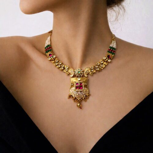 Handcrafted Pearl Kundan Meenakari Pendant Necklace