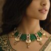 Emerald Green Kundan & Meenakari Bridal Choker Necklace Set