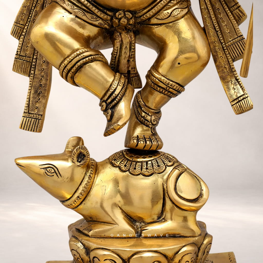 Nritya Ganesh Brass Statue on Mooshak - 18.5 inches - Image 5