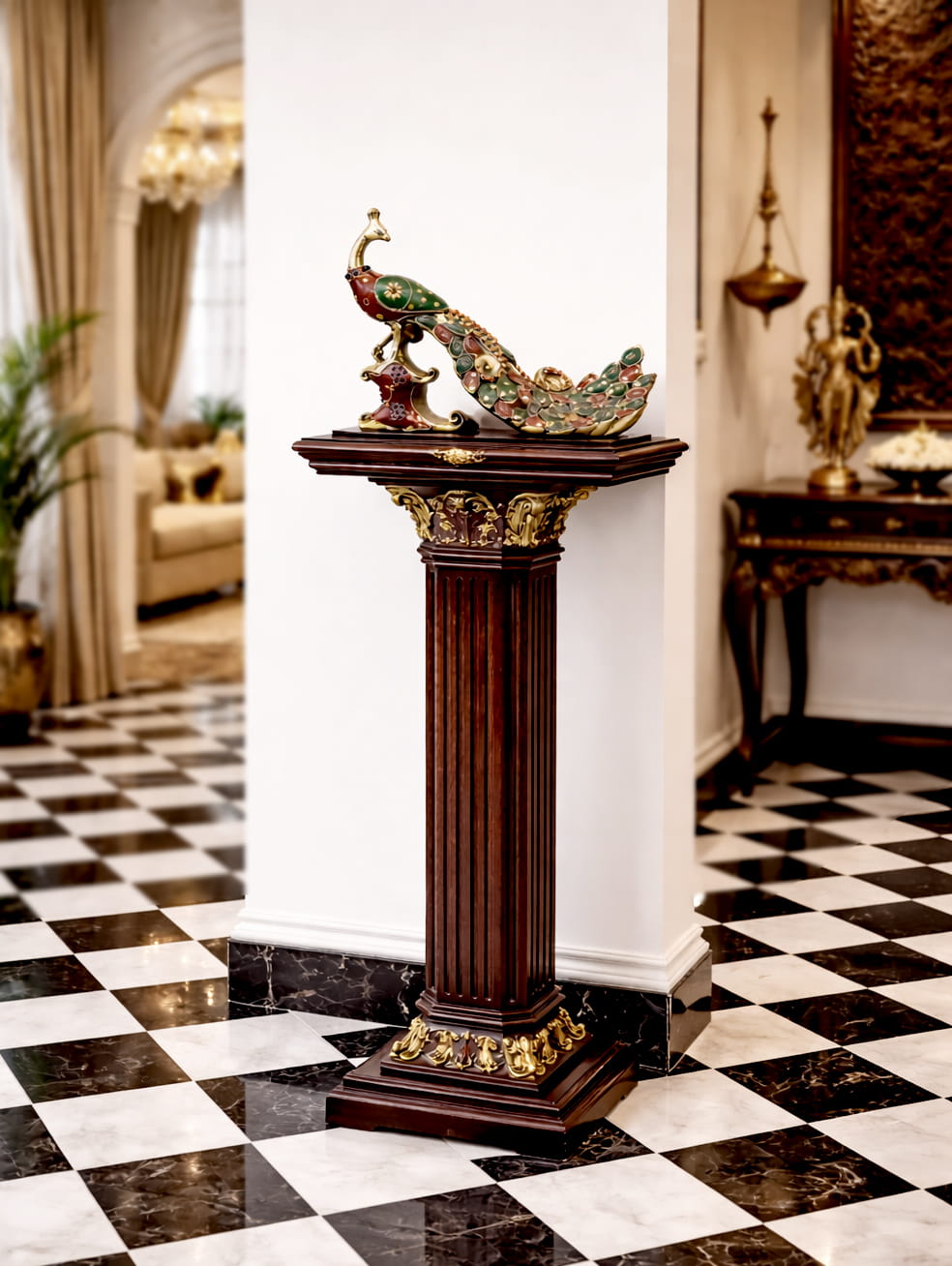 Brass Peacock Statue – Meenakari Work