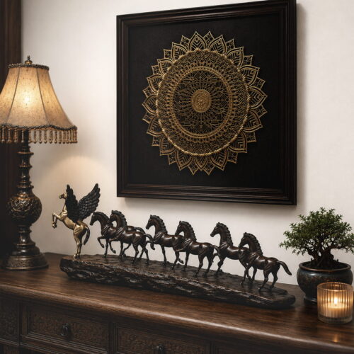 Vintage Finished Seven Horses Brass Table Décor – Handcrafted Luxury Artifact