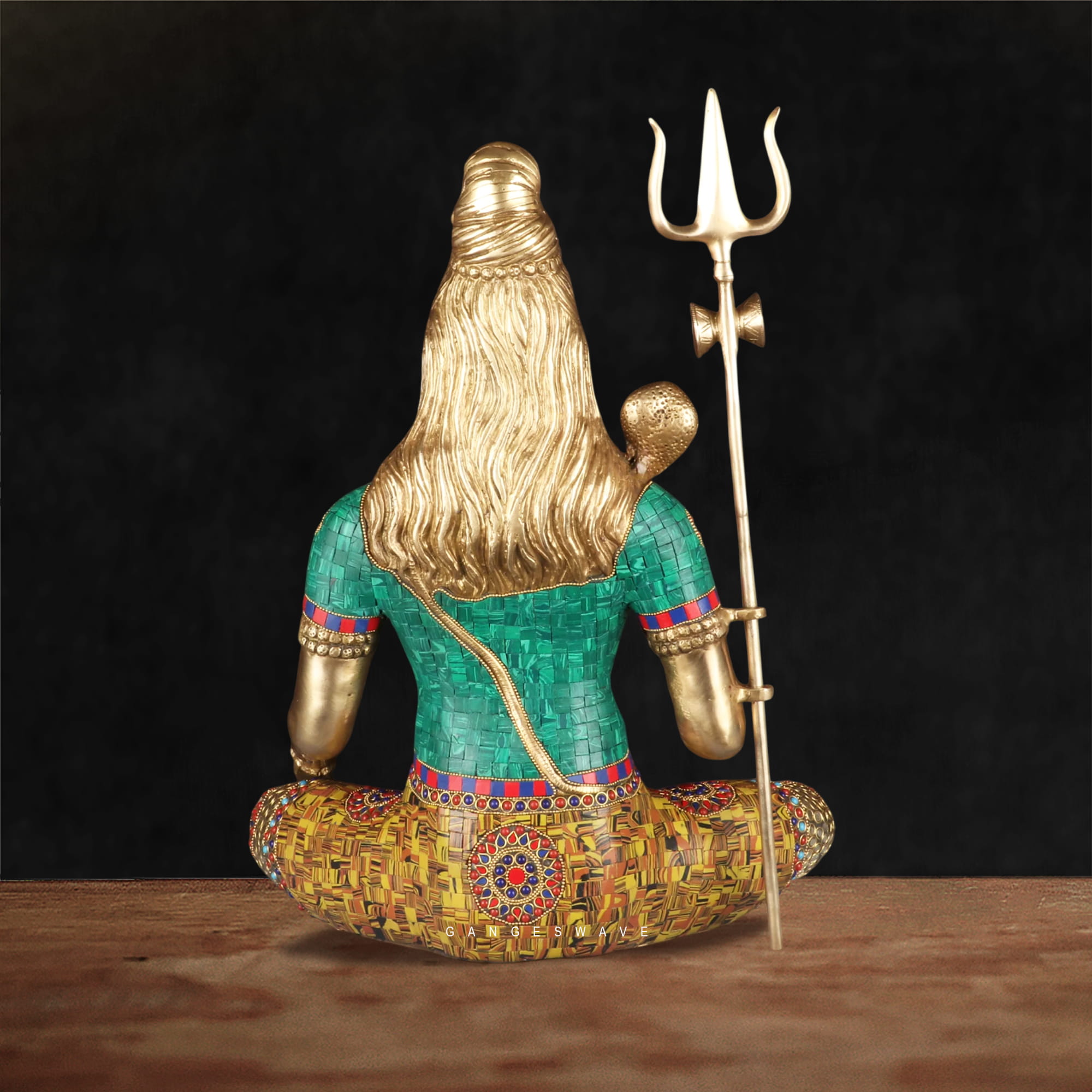 Brass Meditating Shiva Statue with Stone Inlay - 19 inches - Image 5