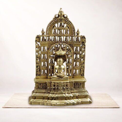 Swami Mahavir Tirthankar Brass Idol with Intricately Carved Arch
