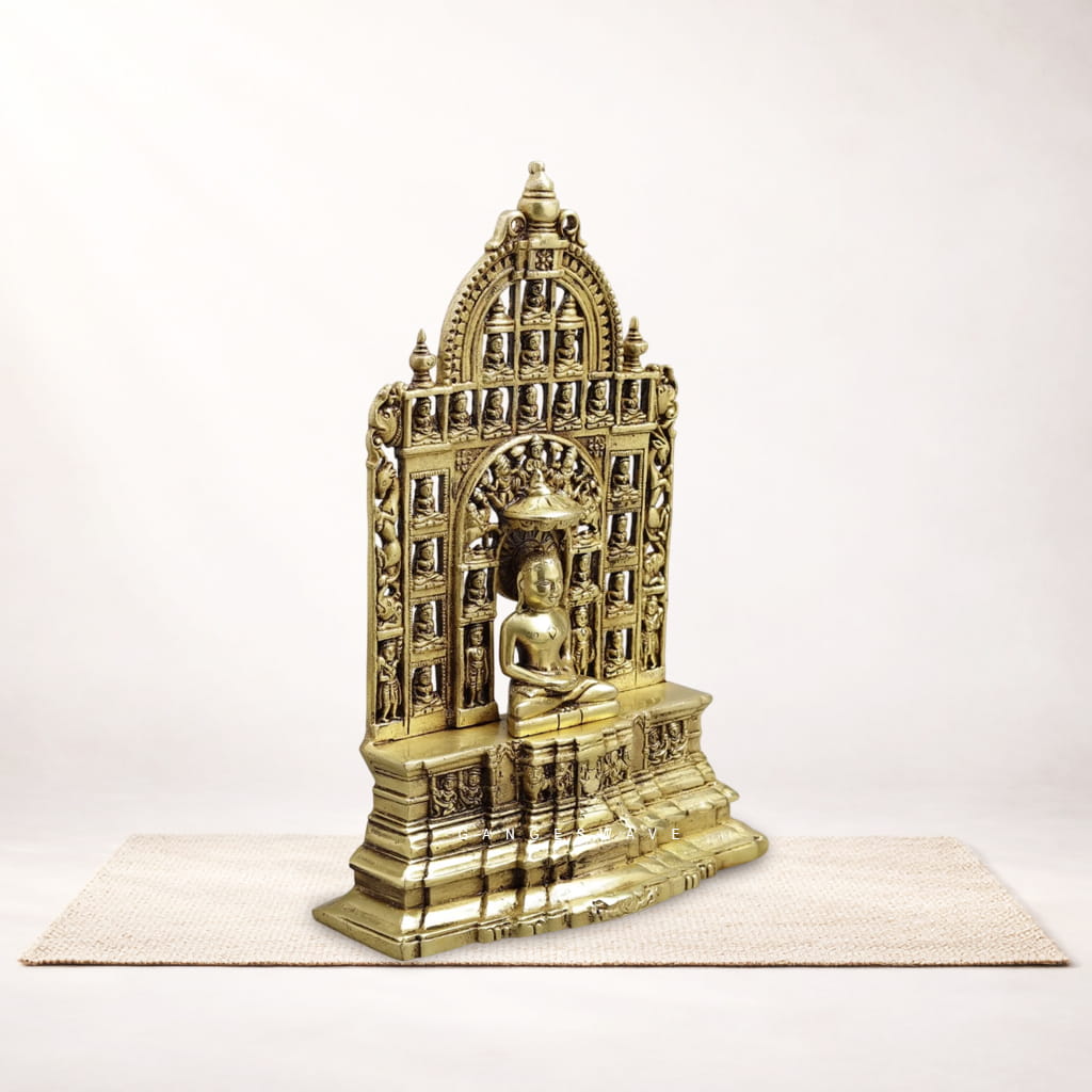 Swami Mahavir Tirthankar Brass Idol with Intricately Carved Arch | Handcrafted Jain Statue for Home & Temple - Image 2