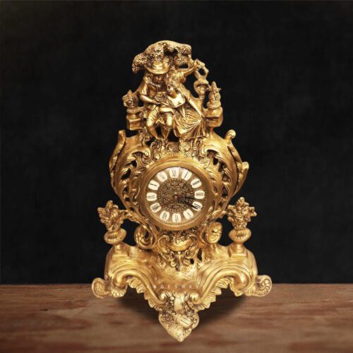 Victorian vintage handcrafted brass mantel clock with antique gold finish and Roman numeral dial