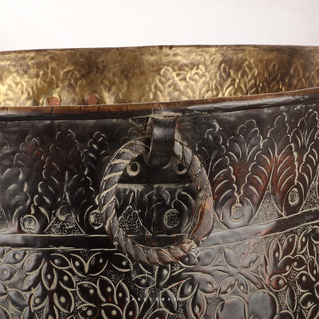 Handcrafted Vintage Finished Engraved Planter – Floral Carved Decorative Planter - Image 4