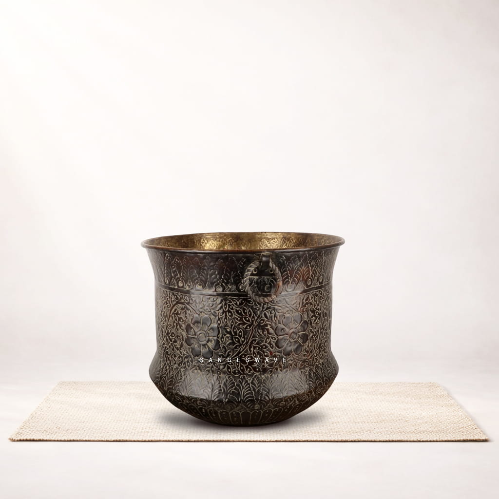 Handcrafted Vintage Finished Engraved Planter – Floral Carved Decorative Planter - Image 2