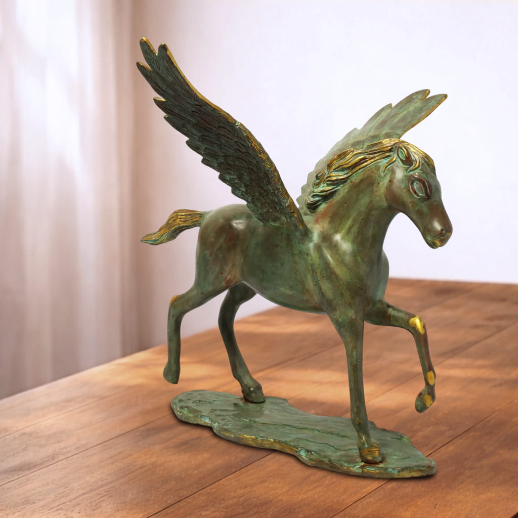 Premium brass horse sculpture with wings for luxury interior decor