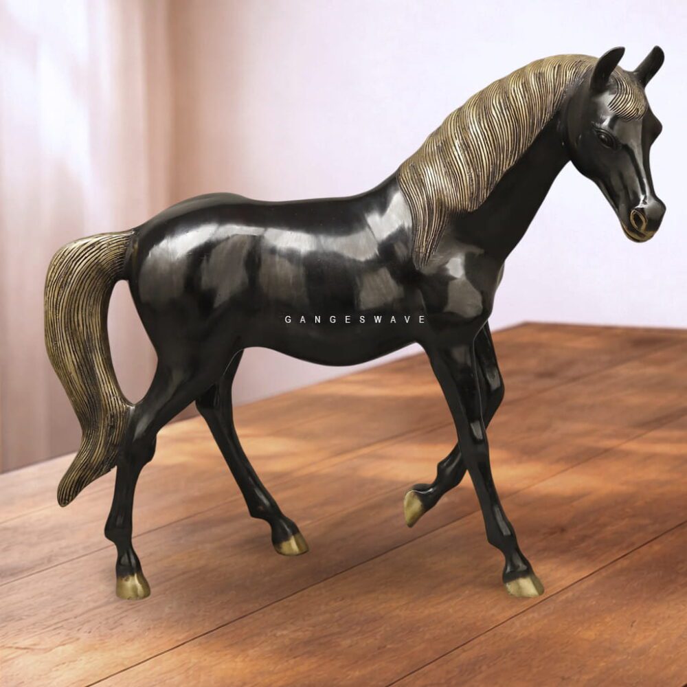 Luxury Handcrafted Brass Horse Decor with Black Patina