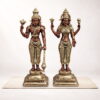 Handcrafted Vishnu Lakshmi brass statue on pedestal with antique finish for home temple and vastu