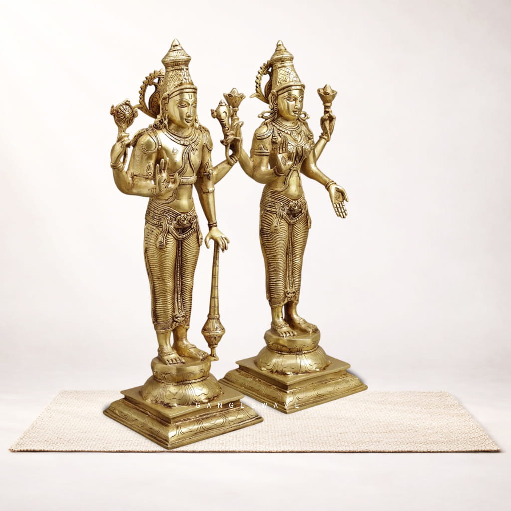 Vishnu Lakshmi Brass Statue on Pedestal - 20 inches - Image 4