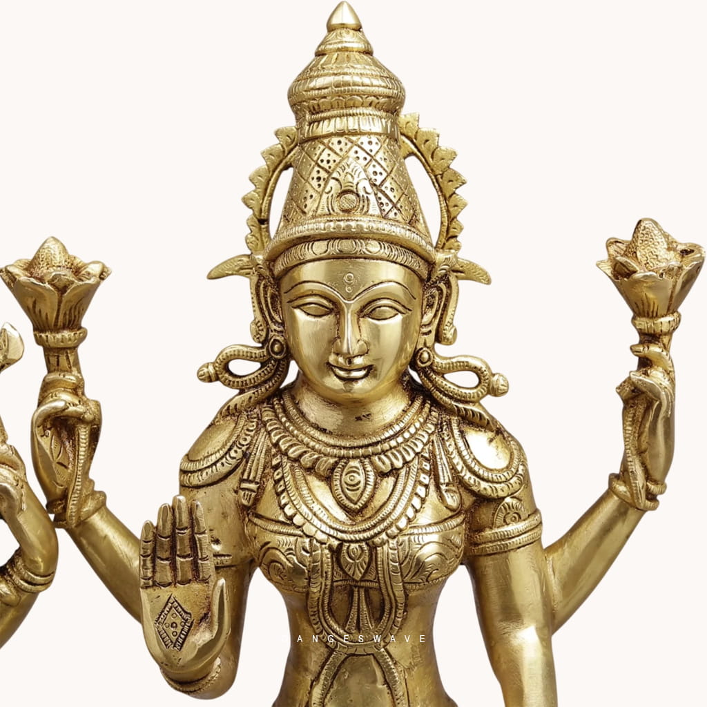 Vishnu Lakshmi Brass Statue on Pedestal - 20 inches - Image 2