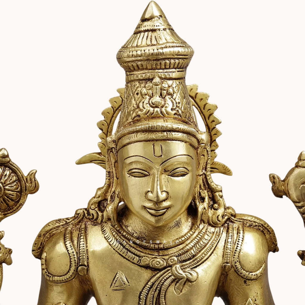 Vishnu Lakshmi Brass Statue on Pedestal - 20 inches - Image 3
