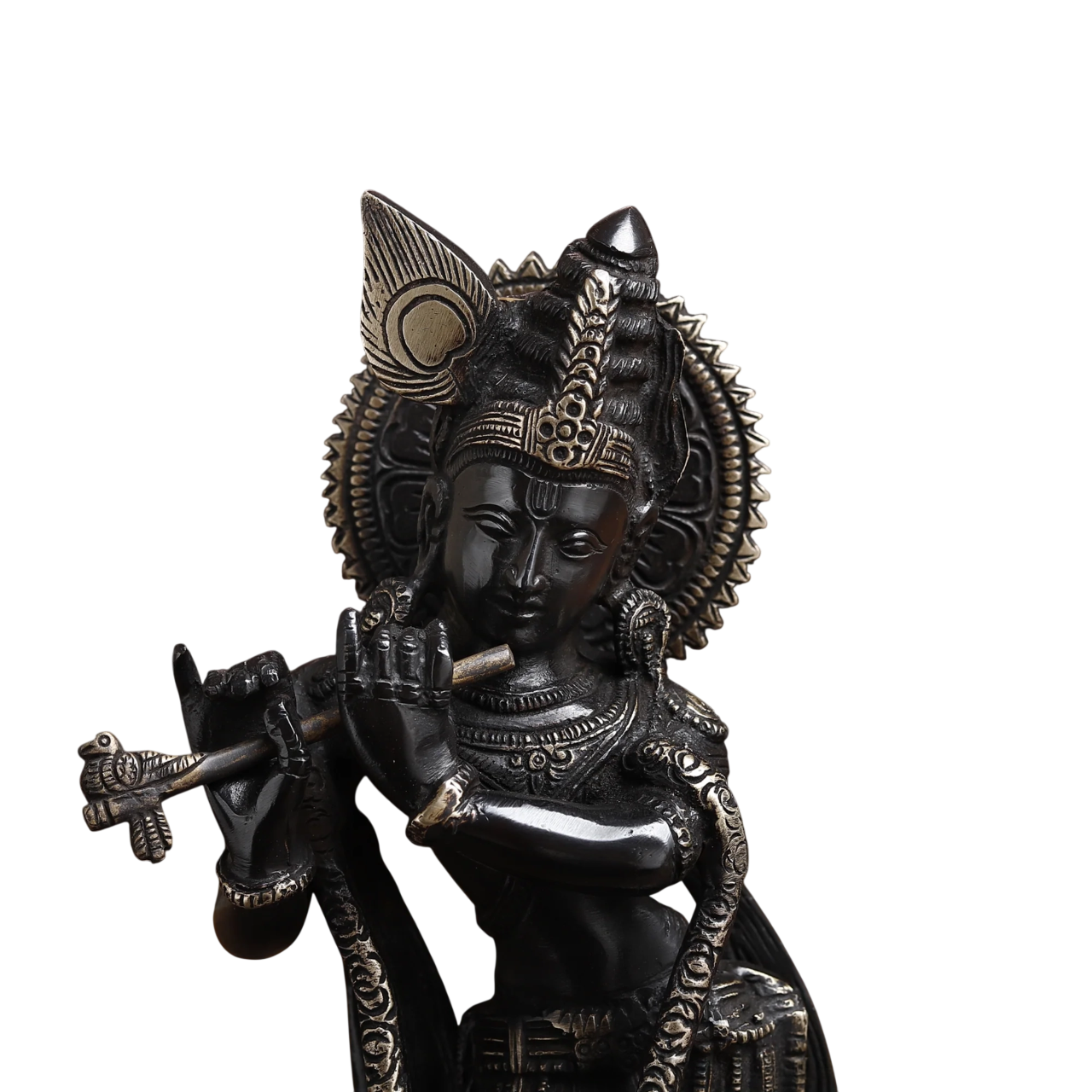 Black Antique Finish Lord Krishna Brass Murti - 11 inches - Image 7