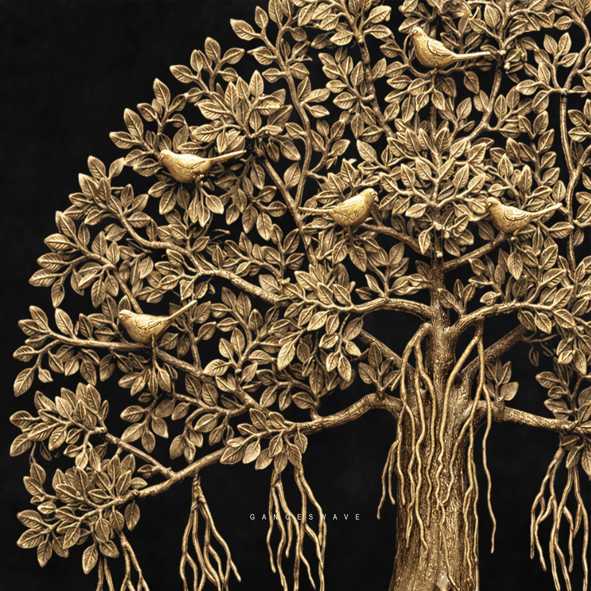 Brass KalpaVriksha (Tree of Life) with Birds Wall Decor - 36 inches - Image 3