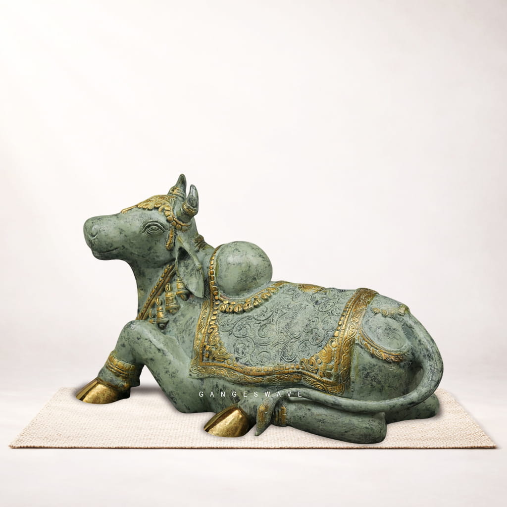 Antique Finish Brass Nandi Statue 20 inches – Sacred Guardian Bull Sculpture for Luxury Home Décor - Image 3