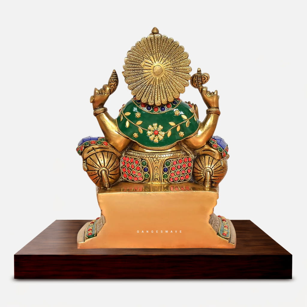 Multicolour Meenakari Brass Lord Ganesha Idol - 10 inches - Image 4