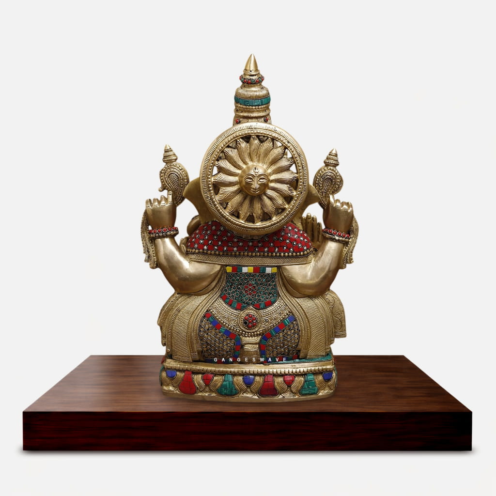 Luxury Handcrafted Brass Lord Ganesha Idol with Intricate Meenakari - 24 inches - Image 6