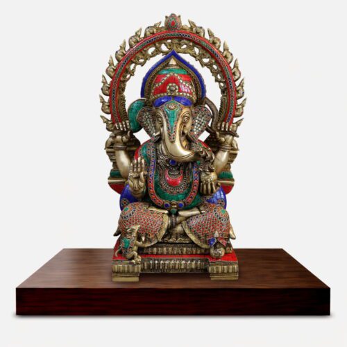 Brass Ganesh Idol with intricated Meenakari and Stonework - 21 inches