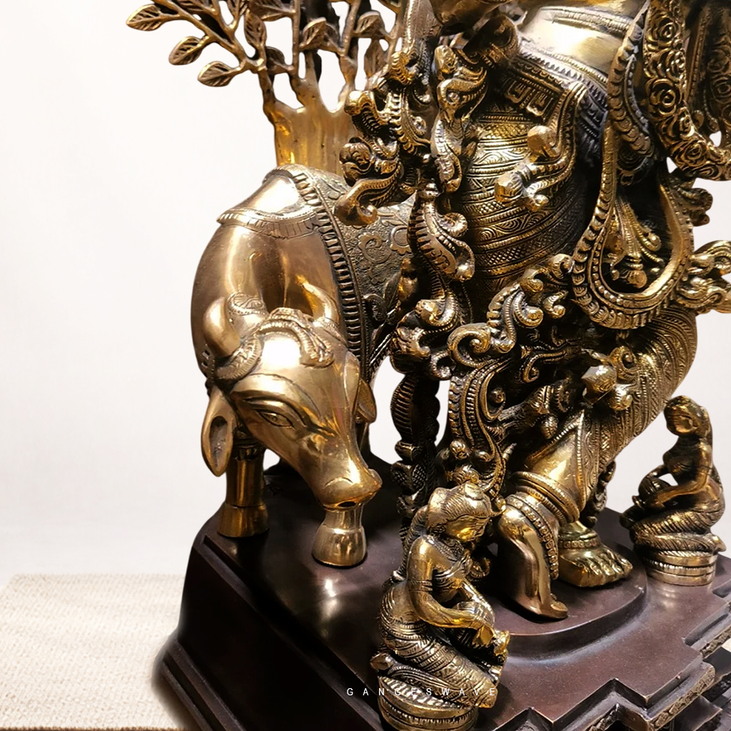 Brass Krishna with Tree of Life Statue - 36 inches - Image 5