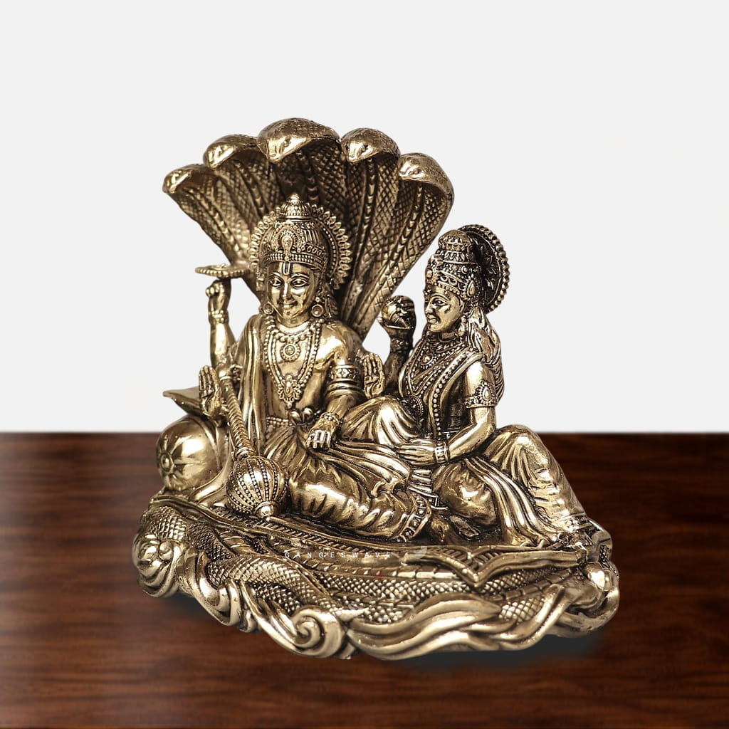 4.5 inches Brass Lakshmi Narayan Idol with Sheshnag - Image 6